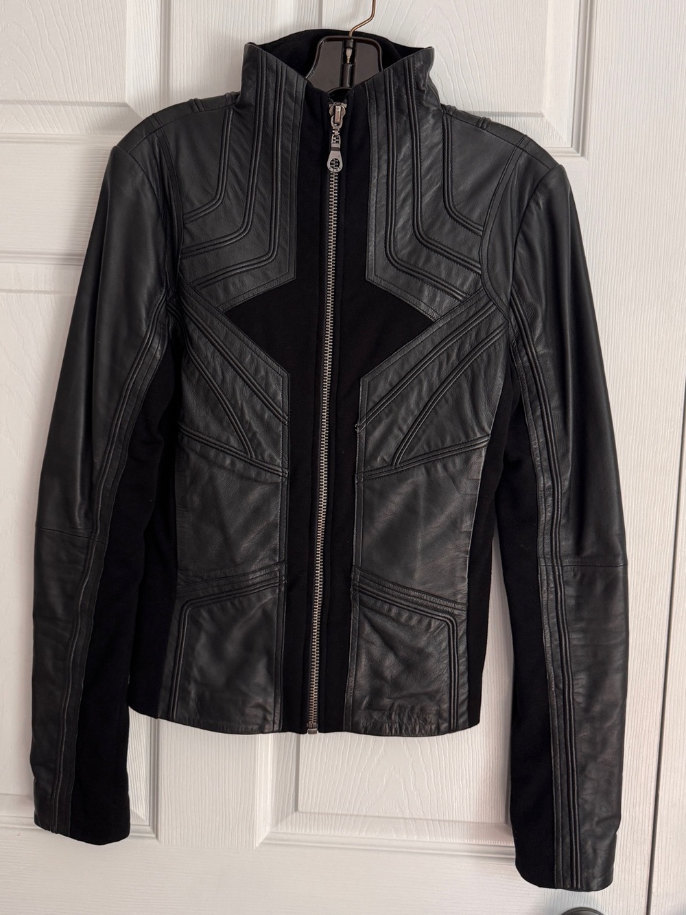 Women’s Black Leather-Panel Jacket